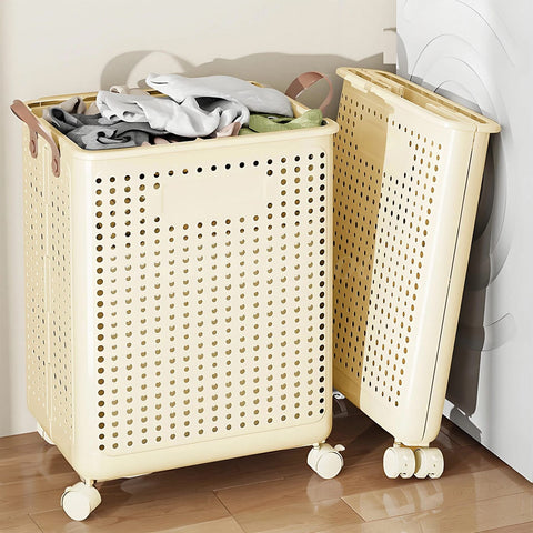 Wäschekorb mit Rädern – faltbar, 50 x 20 x 37 cm, mobil & platzsparend