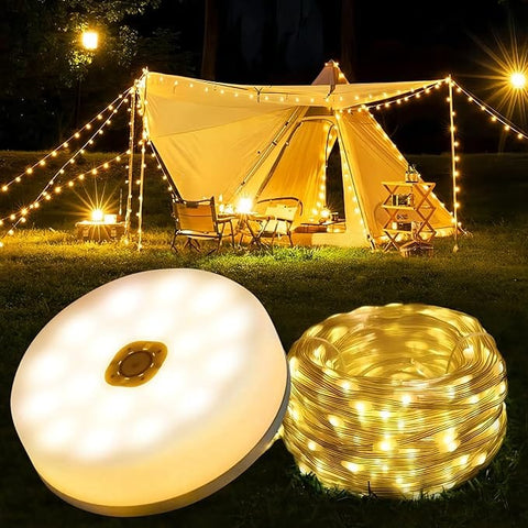 Camping Lichterkette – 10m ausziehbar, USB, Timer & warmweiss