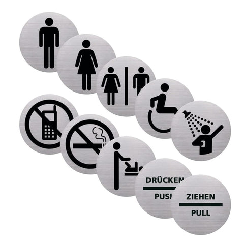 Wand-/Tür-Piktogramme Set – Ø 10 cm, selbstklebend oder schraubbar