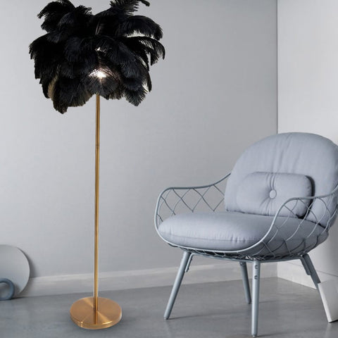 Straussenfeder-Stehlampe – 150 x 60 cm, mit echten Federn, glamourös & elegant
