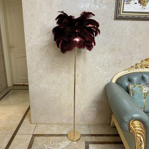 Straussenfeder-Stehlampe – 150 x 60 cm, mit echten Federn, glamourös & elegant