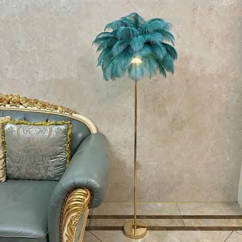Straussenfeder-Stehlampe – 150 x 60 cm, mit echten Federn, glamourös & elegant
