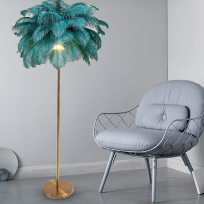 Straussenfeder-Stehlampe – 150 x 60 cm, mit echten Federn, glamourös & elegant