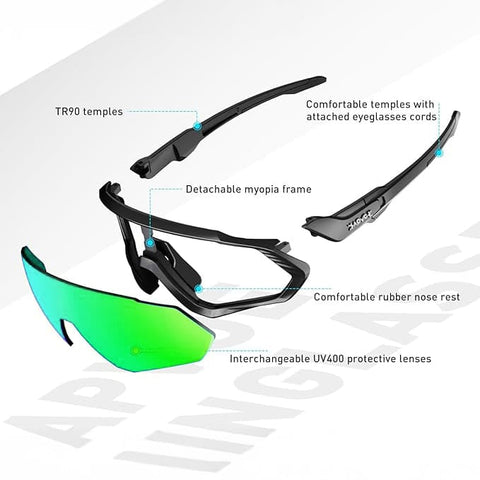 Kapvoe Sport Sonnenbrille – polarisiert, mit Ersatzglas & Kurzsichtigkeitsrahmen