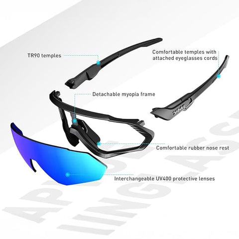 Kapvoe Sport Sonnenbrille – polarisiert, mit Ersatzglas & Kurzsichtigkeitsrahmen