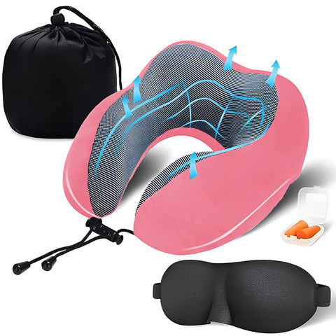 Reisekissen Komfort Set – Nackenkissen, Schlafmaske & Ohrstöpsel