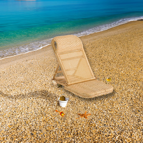 Rattan Strandstuhl – mit Kopfstütze, wetterfest, leicht & ergonomisch