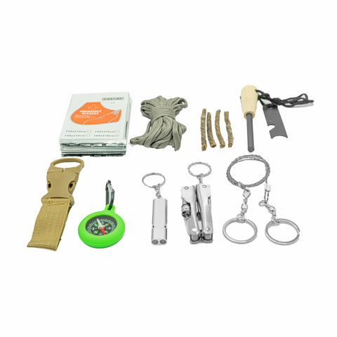 Survival-Kit Mini – 9-teilig, mit Feuerstahl, Kompass, Rettungsdecke & mehr