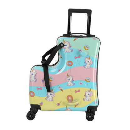 Kinder-Reisekoffer mit Sitz – 55 x 46 x 23 cm, Hartschale, 4 Rollen, Teleskopgriff