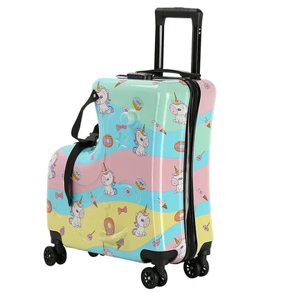 Kinder-Reisekoffer mit Sitz – 55 x 46 x 23 cm, Hartschale, 4 Rollen, Teleskopgriff