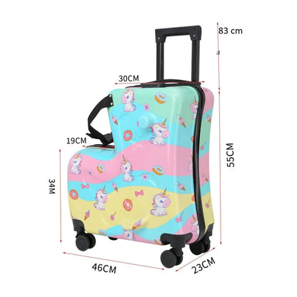 Kinder-Reisekoffer mit Sitz – 55 x 46 x 23 cm, Hartschale, 4 Rollen, Teleskopgriff