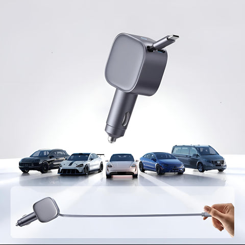 2-in-1 Einziehbarer Car Charger – 105W, USB-A & USB-C, 70 cm Kabel
