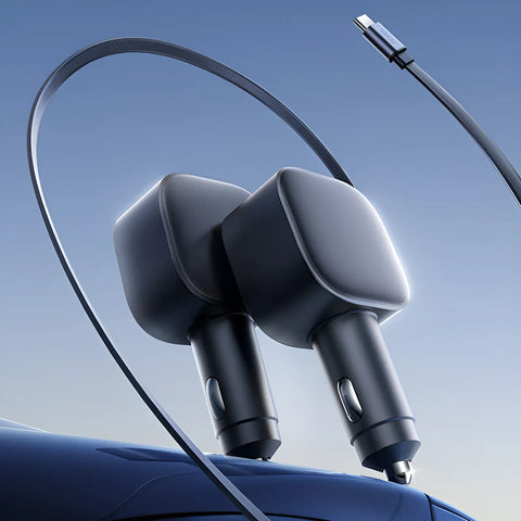 2-in-1 Einziehbarer Car Charger – 105W, USB-A & USB-C, 70 cm Kabel