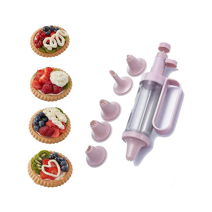 Einhand-Garnierspritze – mit 6 Tüllen, Federmechanismus, für Kuchen & Gebäck