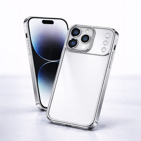 Handyhülle iPhone 17 / Pro / Pro Max / Air – transparente Rückseite, silberner Rahmen, stossgeschützt