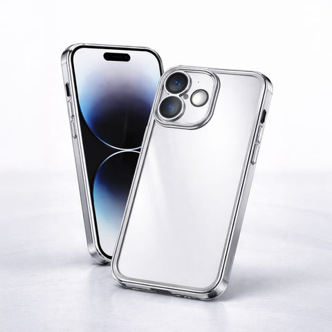 Handyhülle iPhone 17 / Pro / Pro Max / Air – transparente Rückseite, silberner Rahmen, stossgeschützt