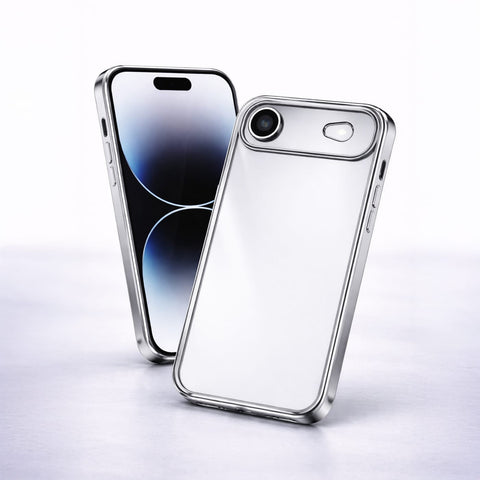 Handyhülle iPhone 17 / Pro / Pro Max / Air – transparente Rückseite, silberner Rahmen, stossgeschützt