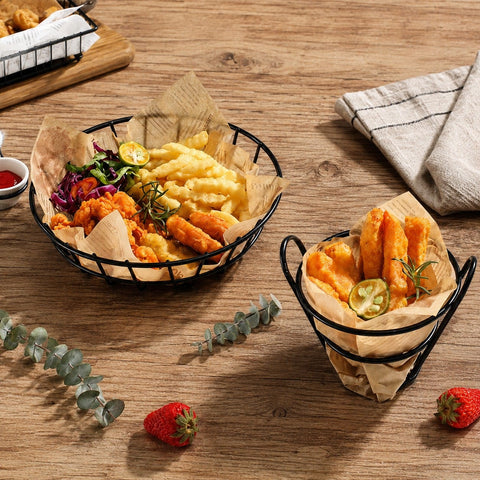 Fast-Food-Korb Set aus Metall Schwarz – Servierkörbe für Pommes & Fingerfood