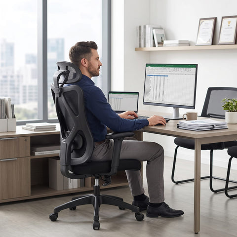 Ergonomischer Bürostuhl mit Fussstütze & Kopfstütze – Schwarz
