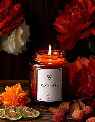 By Velcheva Duftkerze Fleur – 160 ml, Bergamotte, Pfingstrose & Jasmin