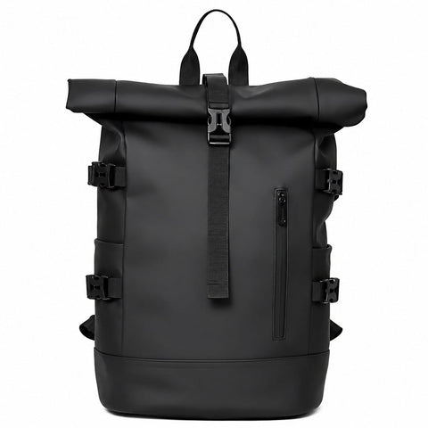 Wasserdichter Rolltop Rucksack Schwarz – Moderner Laptop & Outdoor Rucksack