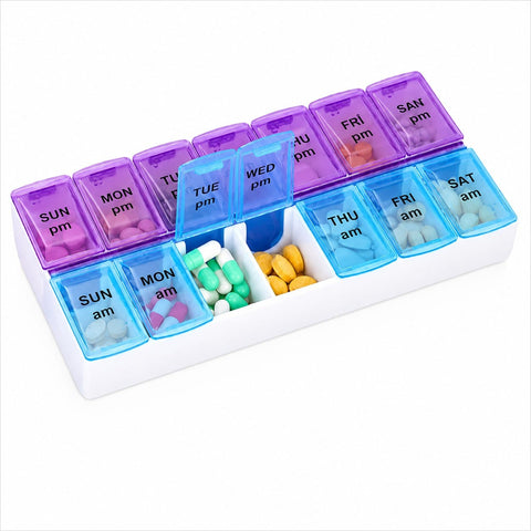 Tablettenbox 7 Tage AM PM – 14 Fächer, transparente Deckel, für Medikamente & Vitamine