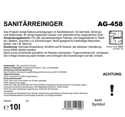 Sanitärreiniger, gegen Kalkverunreinigungen, Konzentrat, pH <2, 10 Liter