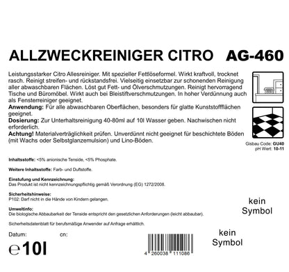 Allzweckreiniger, gelb Citro, ph 10-11, Palette mit 60 Kanister à 10 Liter