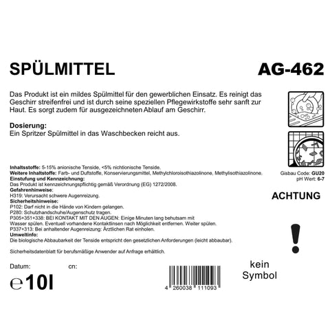 Detergente per piatti, giallo, ph 6-7, 10 litri