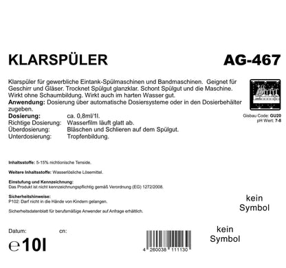 Klarspüler dla szkła i naczyń, profesjonalny, 10 litrów