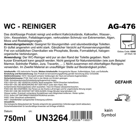 WC-Reiniger, dickflüssig, 750 ml Flasche, pH-Wert <2