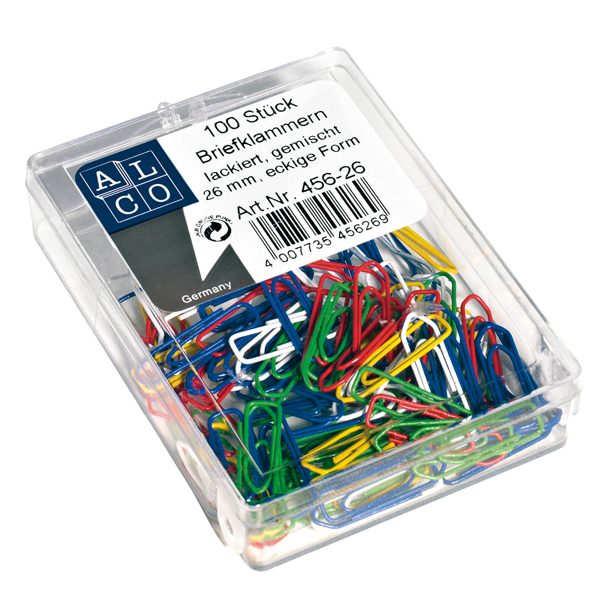 ALCO Büroklammern 26mm 456-26 eckig, farbig ass. 100 Stück