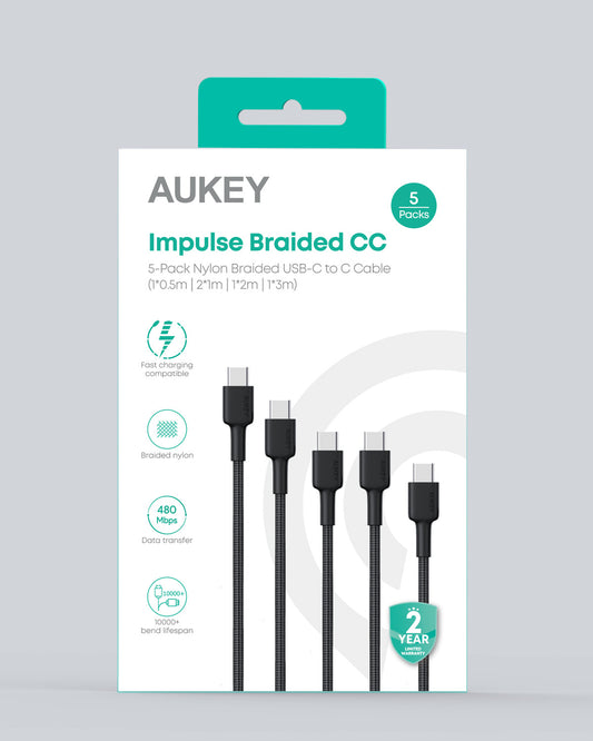 AUKEY USB-C-to-C Cable CB-CD37A 5 Pack,1x 2m,3x1m,1x0.5m