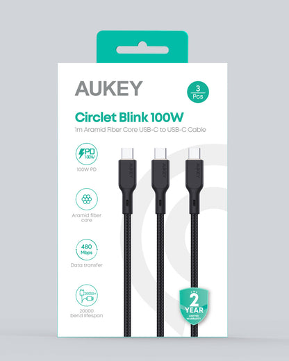 AUKEY USB-C-to-C Cable 100W CB-KCC101A 3 Pack, 3x 1m