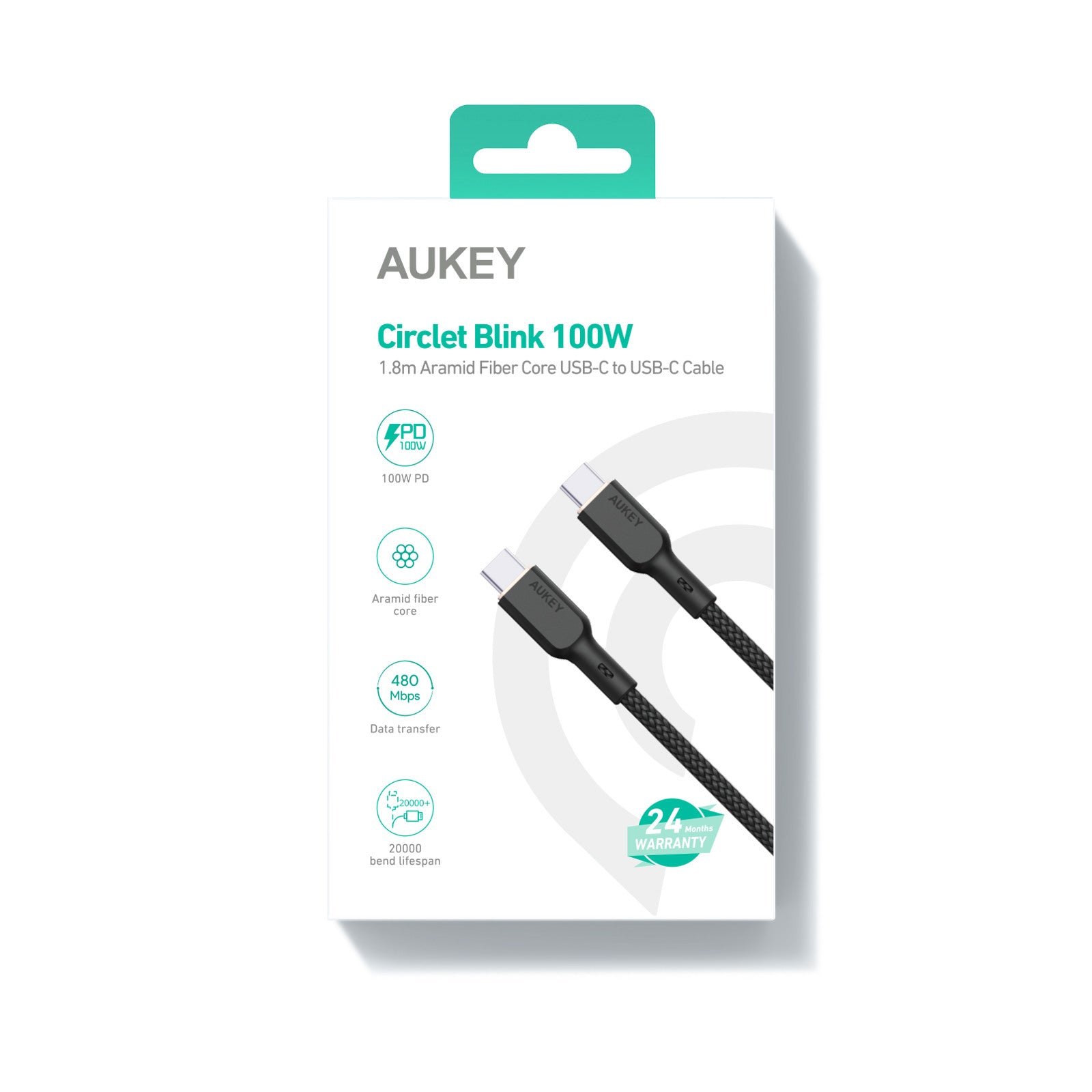 AUKEY Cable USB-C-to-C,Kevlar Core CB-KCC102 1.8m,Nylon Braided,100W,Bl.