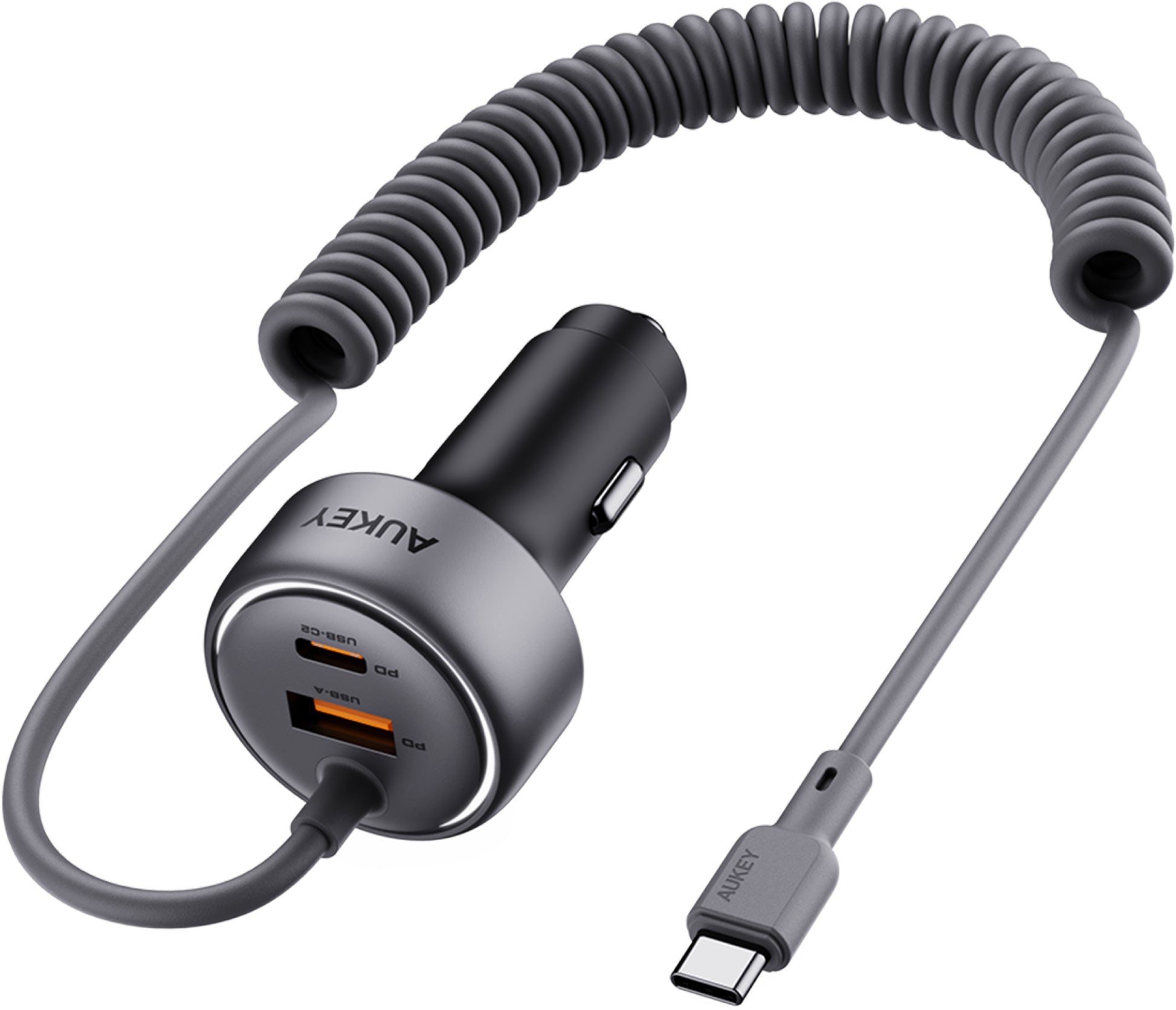 AUKEY Pathfinder Sling Car Char. CC-P2 2-Port,USB-A&C,Buit-in-Cable