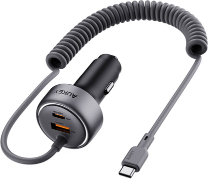AUKEY Pathfinder Sling Car Char. CC-P2 2-Port,USB-A&C,Buit-in-Cable