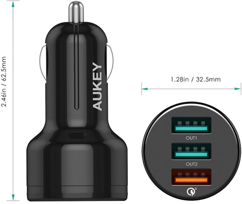 AUKEY Expedition CarCharger42W bl. CC-T11 3-Port,USB-type A QC3