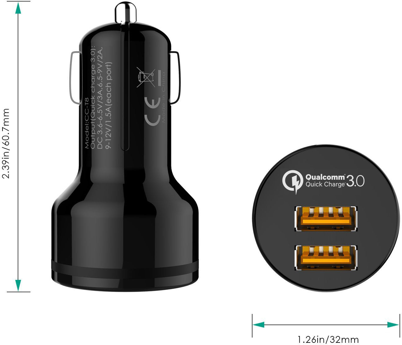 AUKEY Expedition CarCharger36W bl. CC-T8 2-Port,USB-type A, PD, QC3