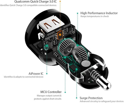 AUKEY Expedition CarCharger36W bl. CC-T8 2-Port,USB-type A, PD, QC3