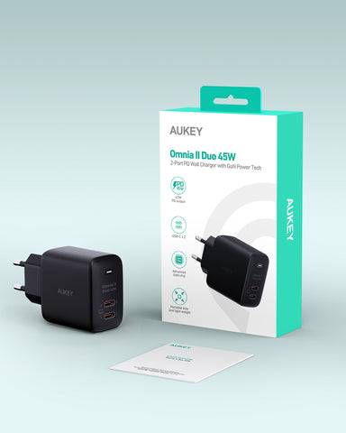 AUKEY Omnia II Dual 45W GaN PD PA-B4T BK 2-Port USB-C Wall Charger B.