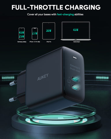 AUKEY Omnia II Dual 45W GaN PD PA-B4T BK 2-Port USB-C Wall Charger B.