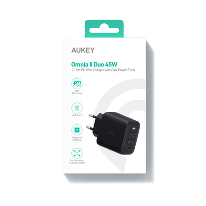 AUKEY Omnia II Dual 45W GaN PD PA-B4T BK 2-Port USB-C Wall Charger B.