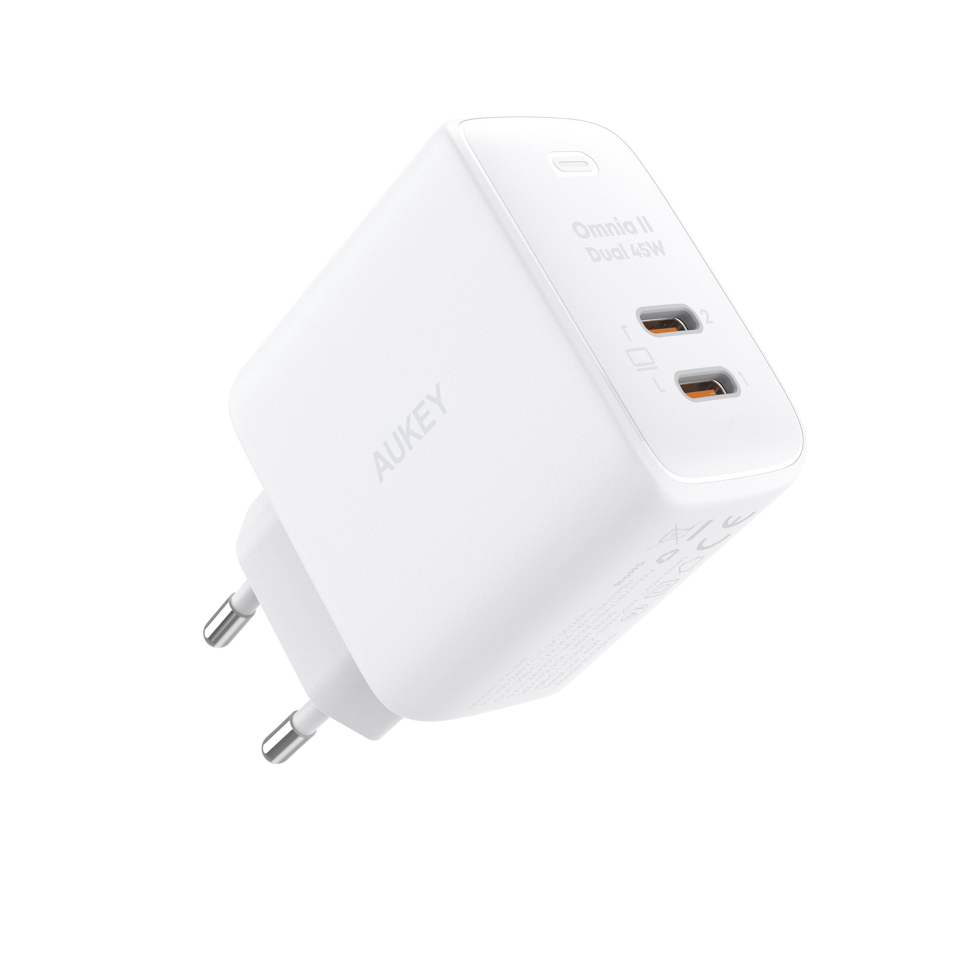 AUKEY Omnia II Dual 45W GaN PD PA-B4T WH 2-Port USB-C Wall Charger W.