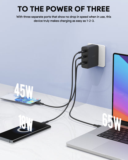 AUKEY OmniaMix II 140W GaN PD PA-B7O BK 3-Port, Wall Charger Black