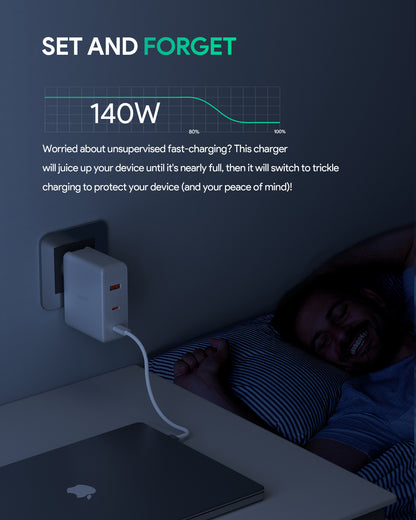 AUKEY OmniaMix II 140W GaN PD PA-B7O WH 3-Port, Wall charger White