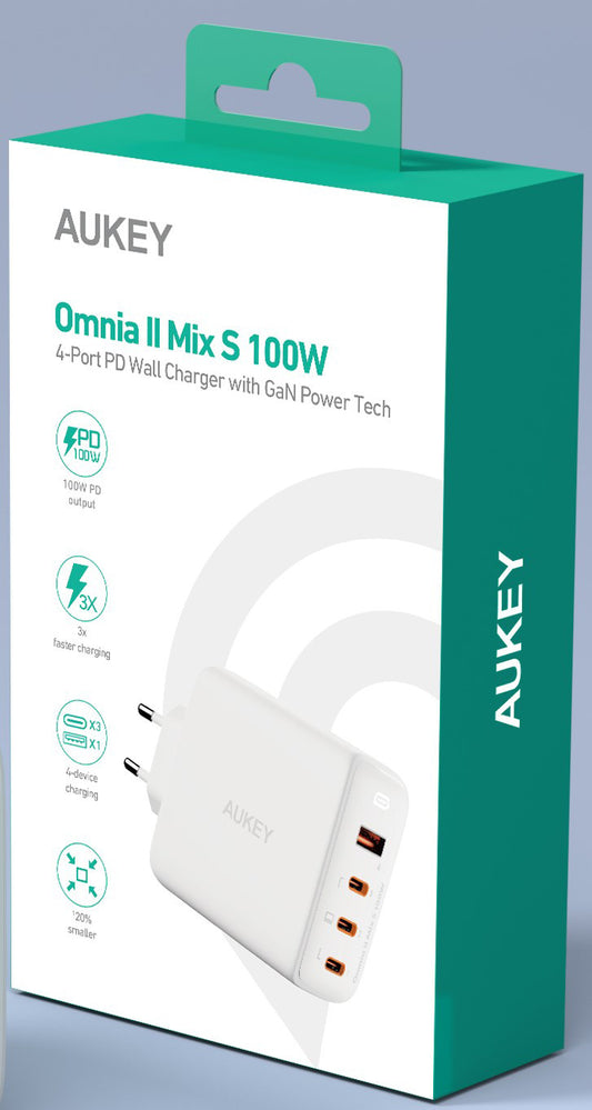 AUKEY OmniaMix II 100W GaN PD PA-B7S  WH 4-Port, Wall Charger White