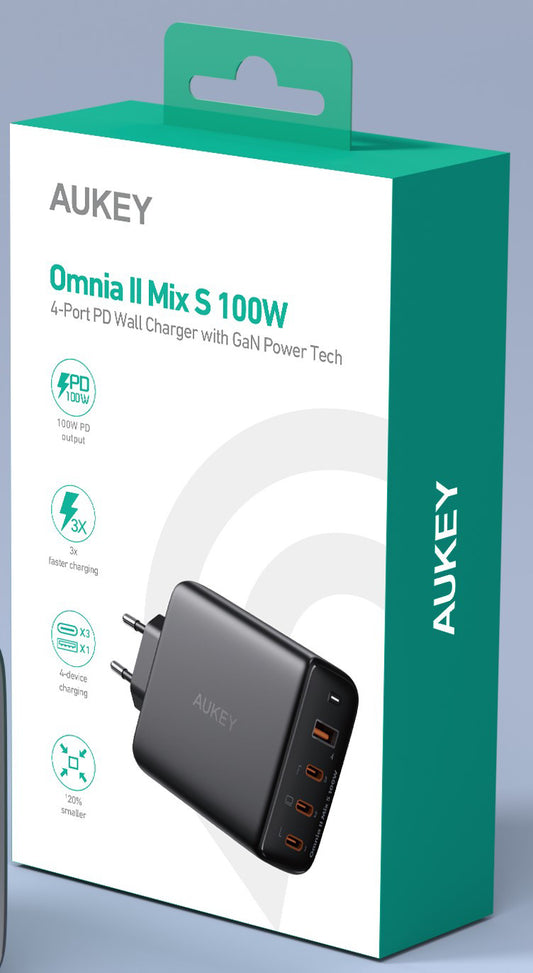 AUKEY OmniaMix II 100W GaN PD PA-B7S BK 4-Port, Wall Charger Black