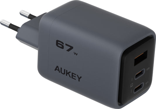 AUKEY Comet Mix 67W GaN PD PA-C3 3-Port, Wall Charger Grey