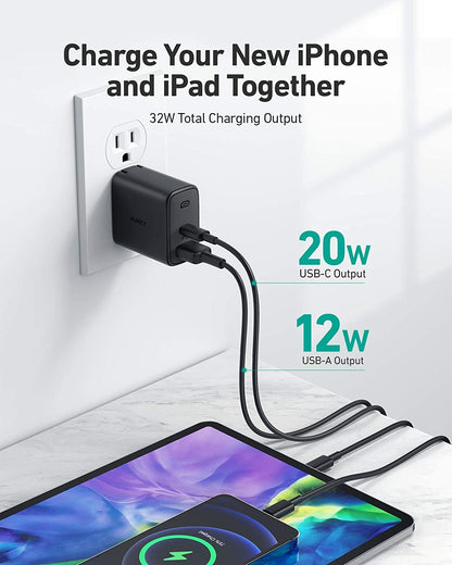 AUKEY Swift 32W PD 2-Port PA-F3S Wall Charger black